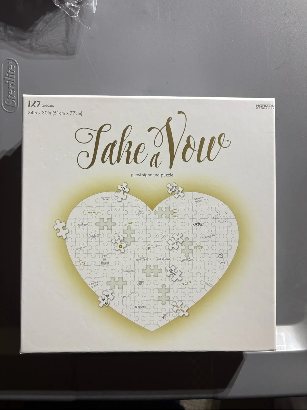 Take a Vow Heart Guest Signature Puzzle - White & Gold Accent